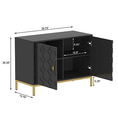 2-Door Accent Cabinet TV Stand Modern Sideboard with Adjustable Shelf Honeycomb Design