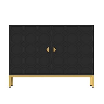 2-Door Accent Cabinet TV Stand Modern Sideboard with Adjustable Shelf Honeycomb Design
