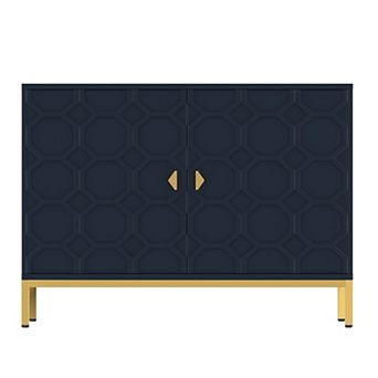 2-Door Accent Cabinet TV Stand Modern Sideboard with Adjustable Shelf Honeycomb Design