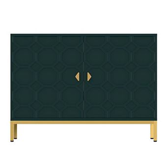 2-Door Accent Cabinet TV Stand Modern Sideboard with Adjustable Shelf Honeycomb Design
