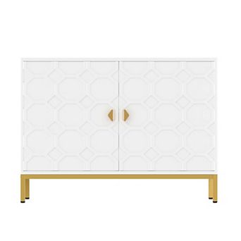 2-Door Accent Cabinet TV Stand Modern Sideboard with Adjustable Shelf Honeycomb Design
