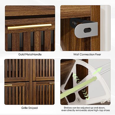 Storage Cabinet Modern Walnut Shoe Cabinet with 2 Flip Drawers and Fence Design