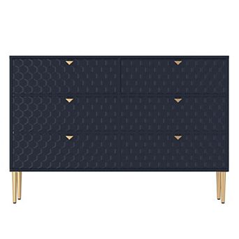 Modern 6 Drawer Dresser with Gold Metal Legs Double Dresser Chest of Drawers for Bedroom