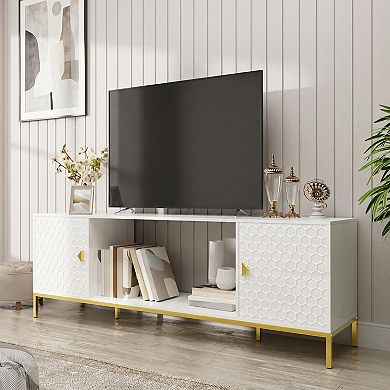 70 in TV Stand with Fireplace Space Fits TVs up to 80 in Storage Cabinets Modern