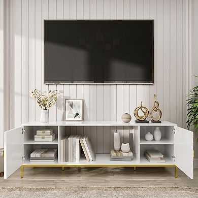 70 in TV Stand with Fireplace Space Fits TVs up to 80 in Storage Cabinets Modern