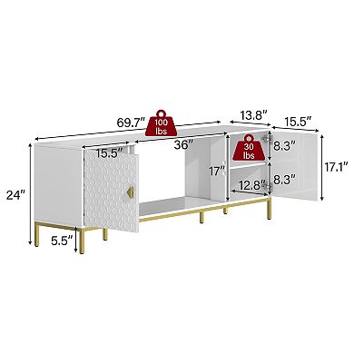 70 in TV Stand with Fireplace Space Fits TVs up to 80 in Storage Cabinets Modern