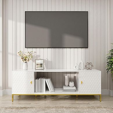 70 in TV Stand with Fireplace Space Fits TVs up to 80 in Storage Cabinets Modern