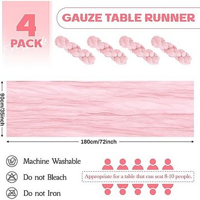 4 Pack Cheesecloth Table Runner, Boho Gauze, Sheer Party Decor