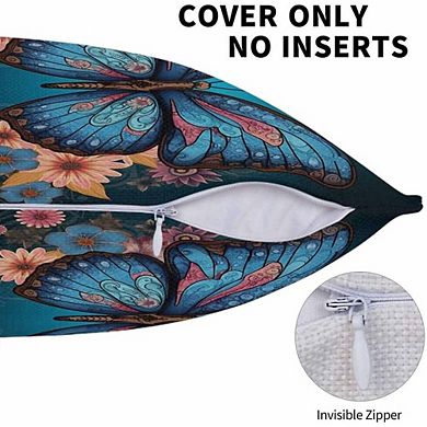 Blue Butterfly Throw Pillow Covers Set of 2 Polyester Linen Decorative Cushion Covers