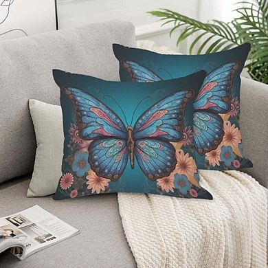 Blue Butterfly Throw Pillow Covers Set of 2 Polyester Linen Decorative Cushion Covers