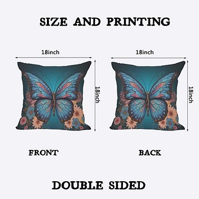 Blue Butterfly Throw Pillow Covers Set of 2 Polyester Linen Decorative Cushion Covers