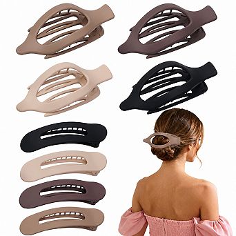 Live2Pedal 8 Pack Flat Hair Clips Matte No Crease Large Strong Hold Styling Accessories