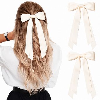 Live2Pedal 2 pc Oversize Hair Bow Clips Satin Ribbon Ponytail Holders Alligator Clips