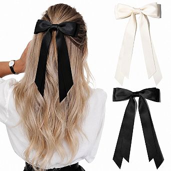 Live2Pedal 2 pc Oversize Hair Bow Clips Satin Ribbon Ponytail Holders Alligator Clips