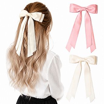 Live2Pedal 2 pc Oversize Hair Bow Clips Satin Ribbon Ponytail Holders Alligator Clips