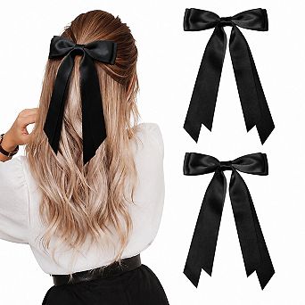 Live2Pedal 2 pc Oversize Hair Bow Clips Satin Ribbon Ponytail Holders Alligator Clips