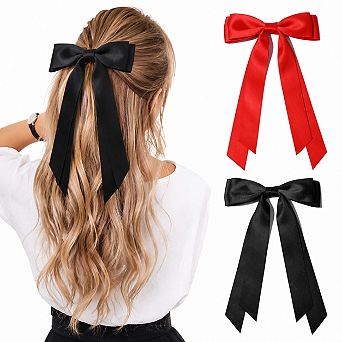 Live2Pedal 2 pc Oversize Hair Bow Clips Satin Ribbon Ponytail Holders Alligator Clips