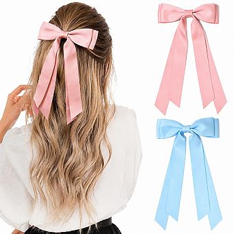 Live2Pedal 2 pc Oversize Hair Bow Clips Satin Ribbon Ponytail Holders Alligator Clips