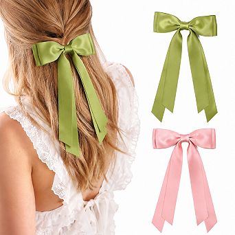 Live2Pedal 2 pc Oversize Hair Bow Clips Satin Ribbon Ponytail Holders Alligator Clips