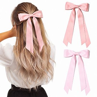 Live2Pedal 2 pc Oversize Hair Bow Clips Satin Ribbon Ponytail Holders Alligator Clips