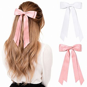 Live2Pedal 2 pc Oversize Hair Bow Clips Satin Ribbon Ponytail Holders Alligator Clips
