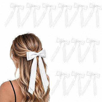 Live2Pedal 2 pc Oversize Hair Bow Clips Satin Ribbon Ponytail Holders Alligator Clips