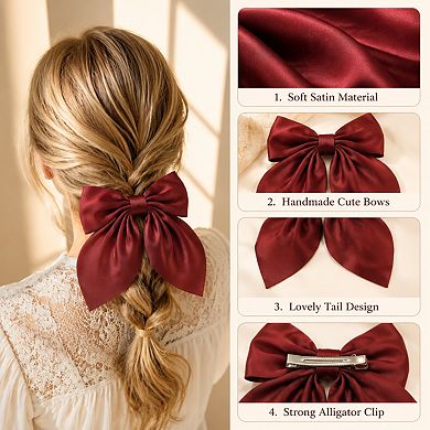 Live2Pedal 6pcs Silky Satin Hair Bow Clips Neutral Colors Cute Accessories