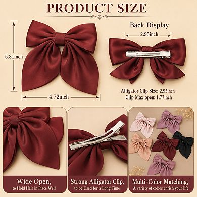 Live2Pedal 6pcs Silky Satin Hair Bow Clips Neutral Colors Cute Accessories
