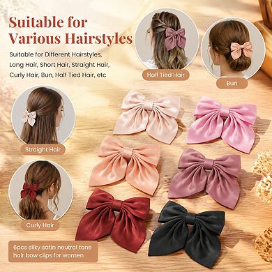 Live2Pedal 6pcs Silky Satin Hair Bow Clips Neutral Colors Cute Accessories