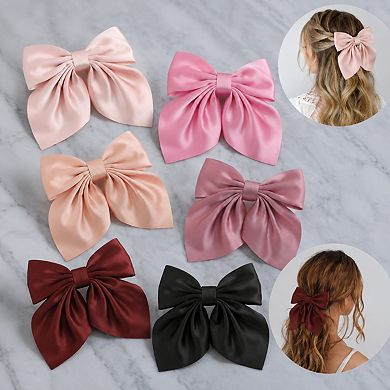 Live2Pedal 6pcs Silky Satin Hair Bow Clips Neutral Colors Cute Accessories