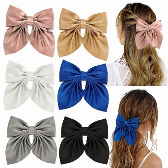 Live2Pedal 6 pc Silky Satin Hair Bow Clips Neutral Colors Cute Accessories