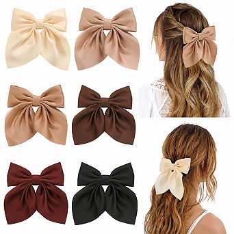 Live2Pedal 6 pc Silky Satin Hair Bow Clips Neutral Colors Cute Accessories
