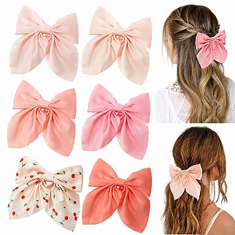 Live2Pedal 6 pc Silky Satin Hair Bow Clips Neutral Colors Cute Accessories