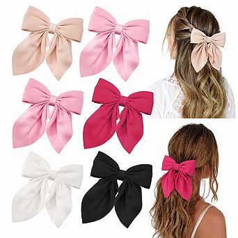 Live2Pedal 6 pc Silky Satin Hair Bow Clips Neutral Colors Cute Accessories