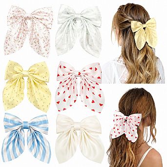 Live2Pedal 6 pc Silky Satin Hair Bow Clips Neutral Colors Cute Accessories