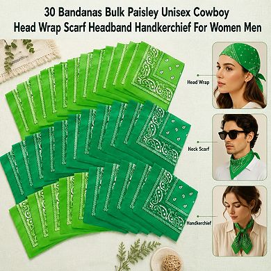 Live2Pedal 30 Bulk Paisley Bandanas Unisex Cowboy Head Wrap Scarf Handkerchief Multi Use