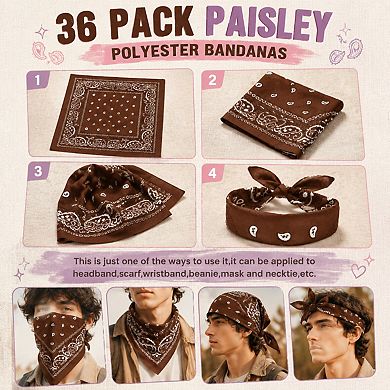 Live2Pedal 36 Pieces Paisley Bandanas Polyester Head Scarf Cowboy Party Costume