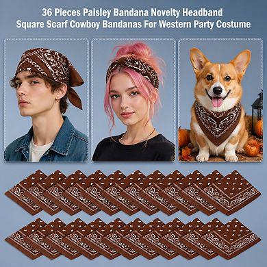 Live2Pedal 36 Pieces Paisley Bandanas Polyester Head Scarf Cowboy Party Costume