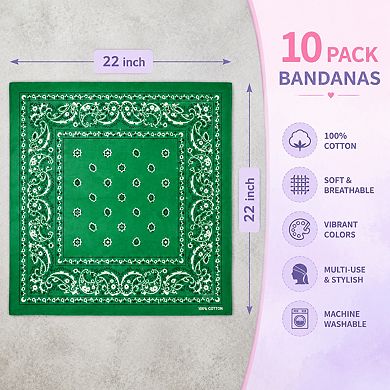 Live2Pedal 10 Pack Cotton Bandanas Thick Colorfast Full Size Machine Washable