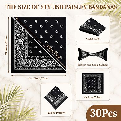 Live2Pedal 30 Pieces Paisley Bandanas Unisex Multi-purpose Cowboy Headbands Square Scarf Head Wrap