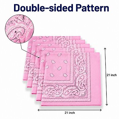 Live2Pedal 6 Pack Pure Cotton Bandanas Unisex Multi-purpose Face Mask Headband Handkerchief
