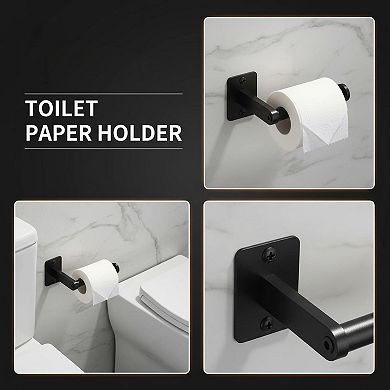 Matte Black 4-Piece Bathroom Hardware Set: 24" Towel Bar, Ring, TP Holder, Hook (Wall Mounted)