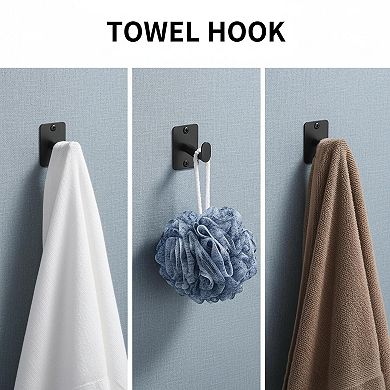 Matte Black 4-Piece Bathroom Hardware Set: 24" Towel Bar, Ring, TP Holder, Hook (Wall Mounted)