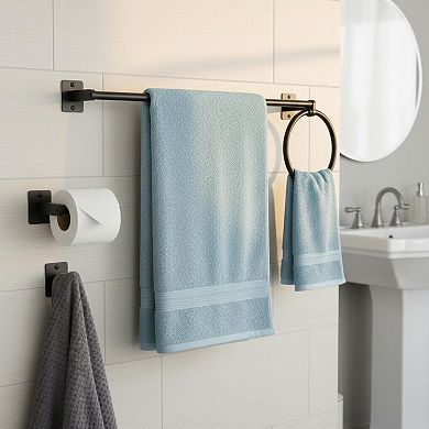 Matte Black 4-Piece Bathroom Hardware Set: 24" Towel Bar, Ring, TP Holder, Hook (Wall Mounted)