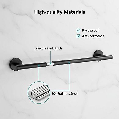 Matte Black 24-Inch Towel Bar 304 Stainless Steel Wall Mounted Bathroom Rack