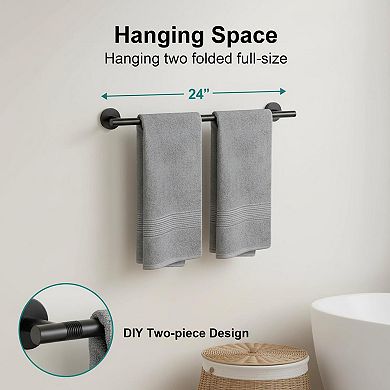 Matte Black 24-Inch Towel Bar 304 Stainless Steel Wall Mounted Bathroom Rack