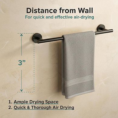 Matte Black 24-Inch Towel Bar 304 Stainless Steel Wall Mounted Bathroom Rack