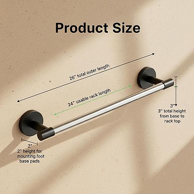 Matte Black 24-Inch Towel Bar 304 Stainless Steel Wall Mounted Bathroom Rack