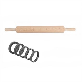 Long Adjustable Wood Rolling Pin with Thickness Rings Measurement