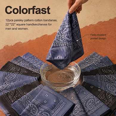 Live2Pedal 12pcs Cotton Bandanas Paisley Pattern 22x22in Multicolor Headband Necktie
